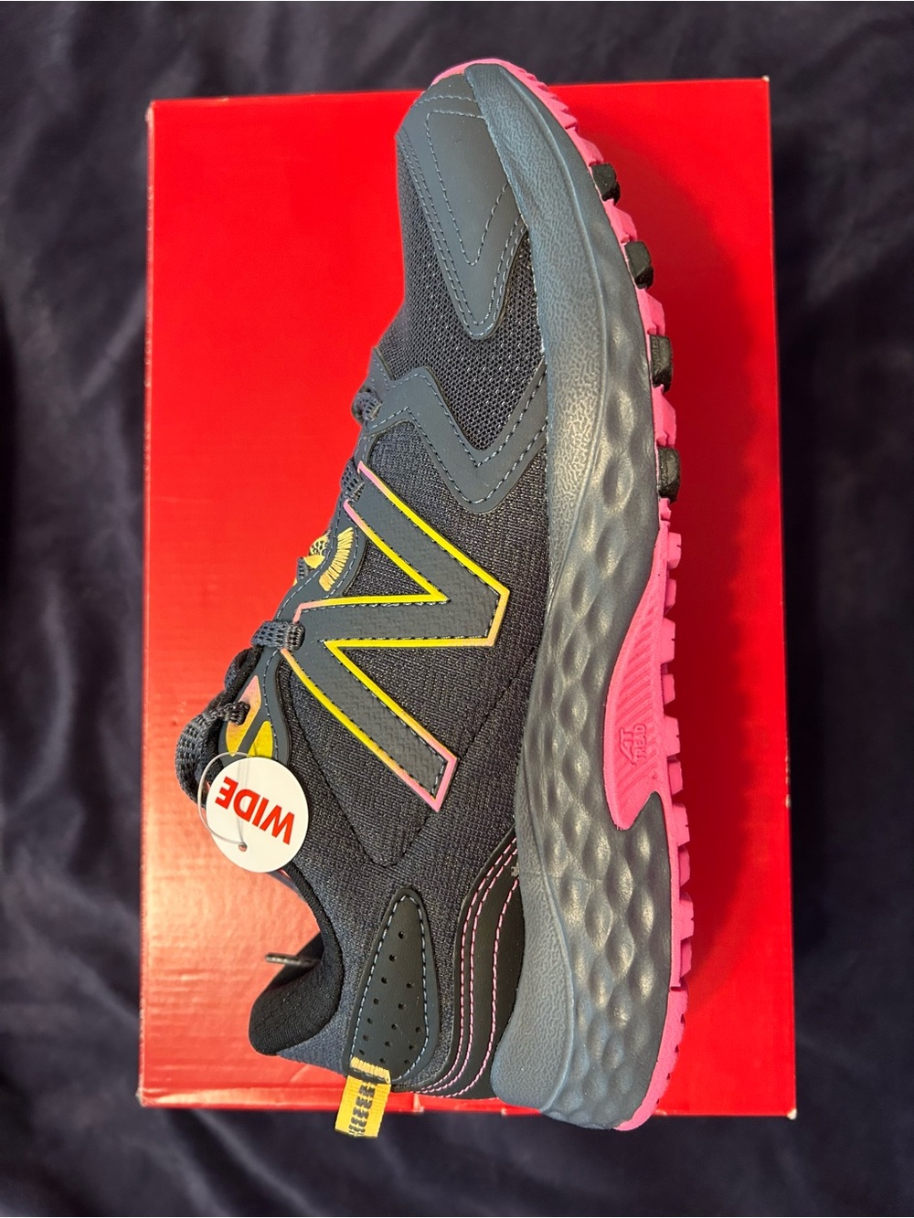 New Balance Black Pink Yellow Accent Women's Trail Sneakers - wide